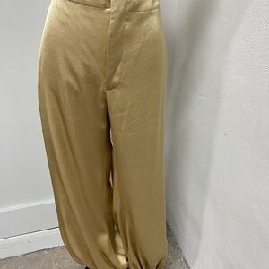ZARA Satin Jogger Pants Gold Champagne High Waist Balloon Hem L NWT